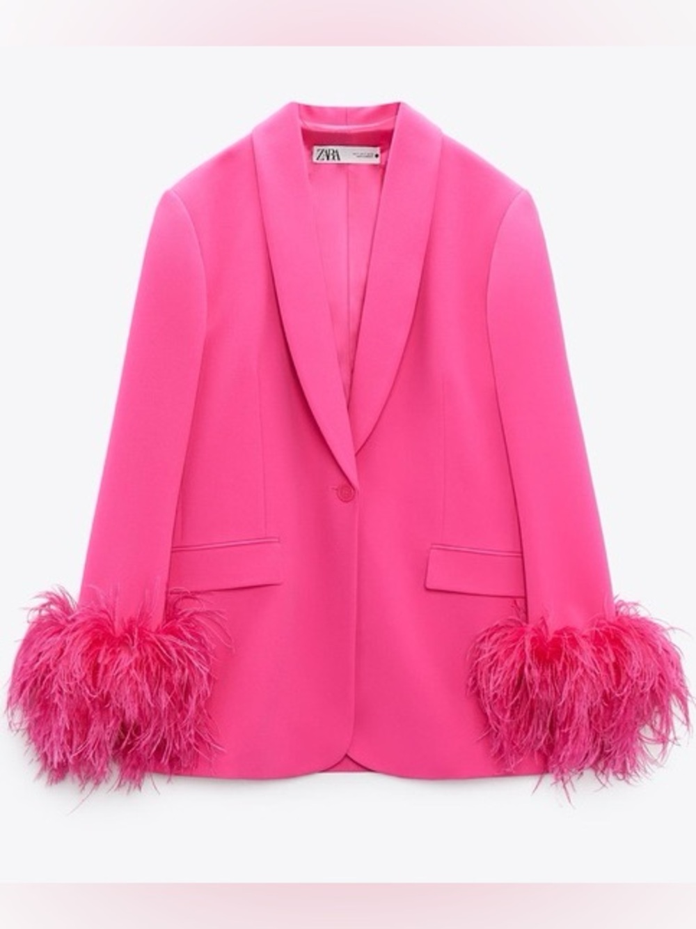 Zara Pink Blazer with Feather Cuffs